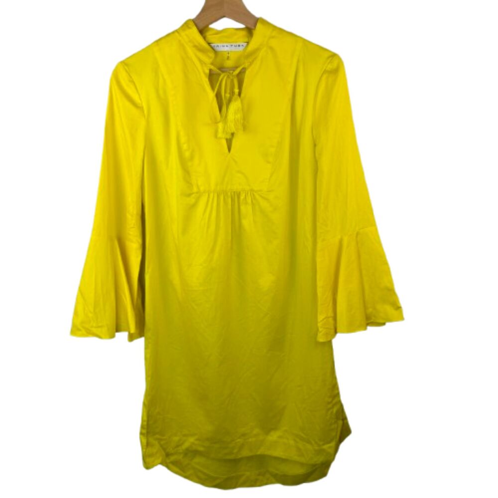 Trina Turk Organic Cotton Yellow Tassel Tie Keyhole Dress Size S